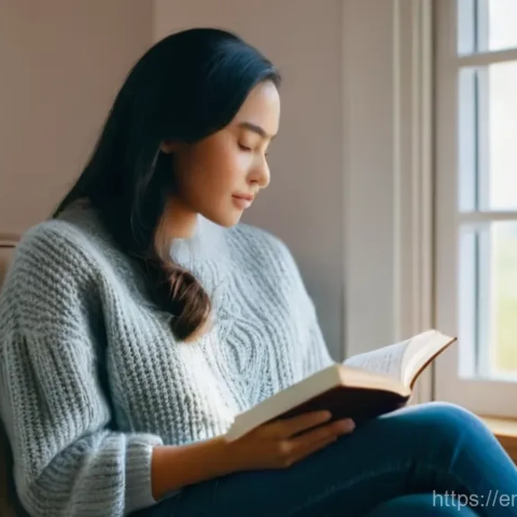 자서전적 치료법의 비판적 평가 - **Prompt:** A young adult woman, dressed in a comfortable, modest sweater and jeans, sits thoughtful...