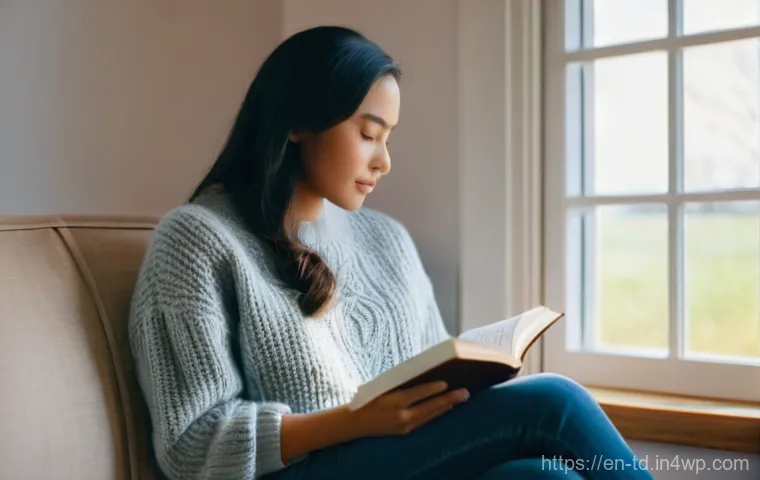 자서전적 치료법의 비판적 평가 - **Prompt:** A young adult woman, dressed in a comfortable, modest sweater and jeans, sits thoughtful...